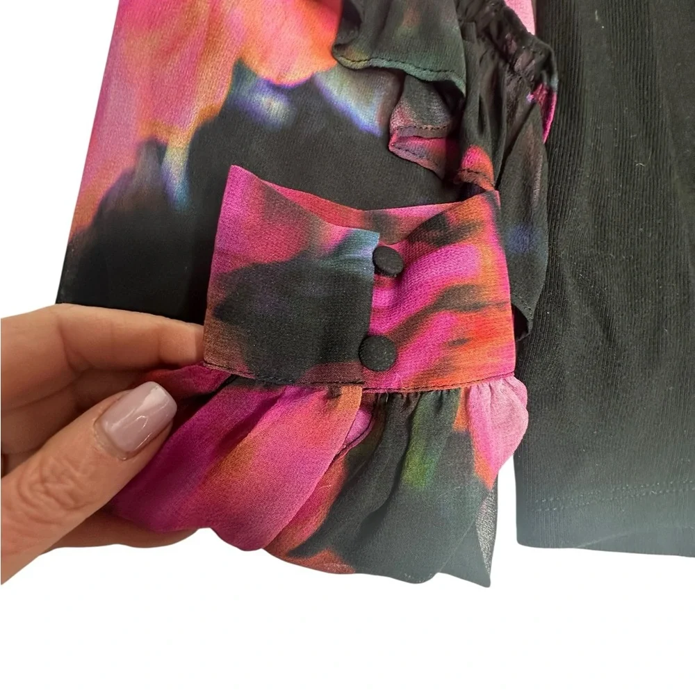 Like New Generation Love Joni Floral Sleeve Silk Top xs - Picture 9 of 13